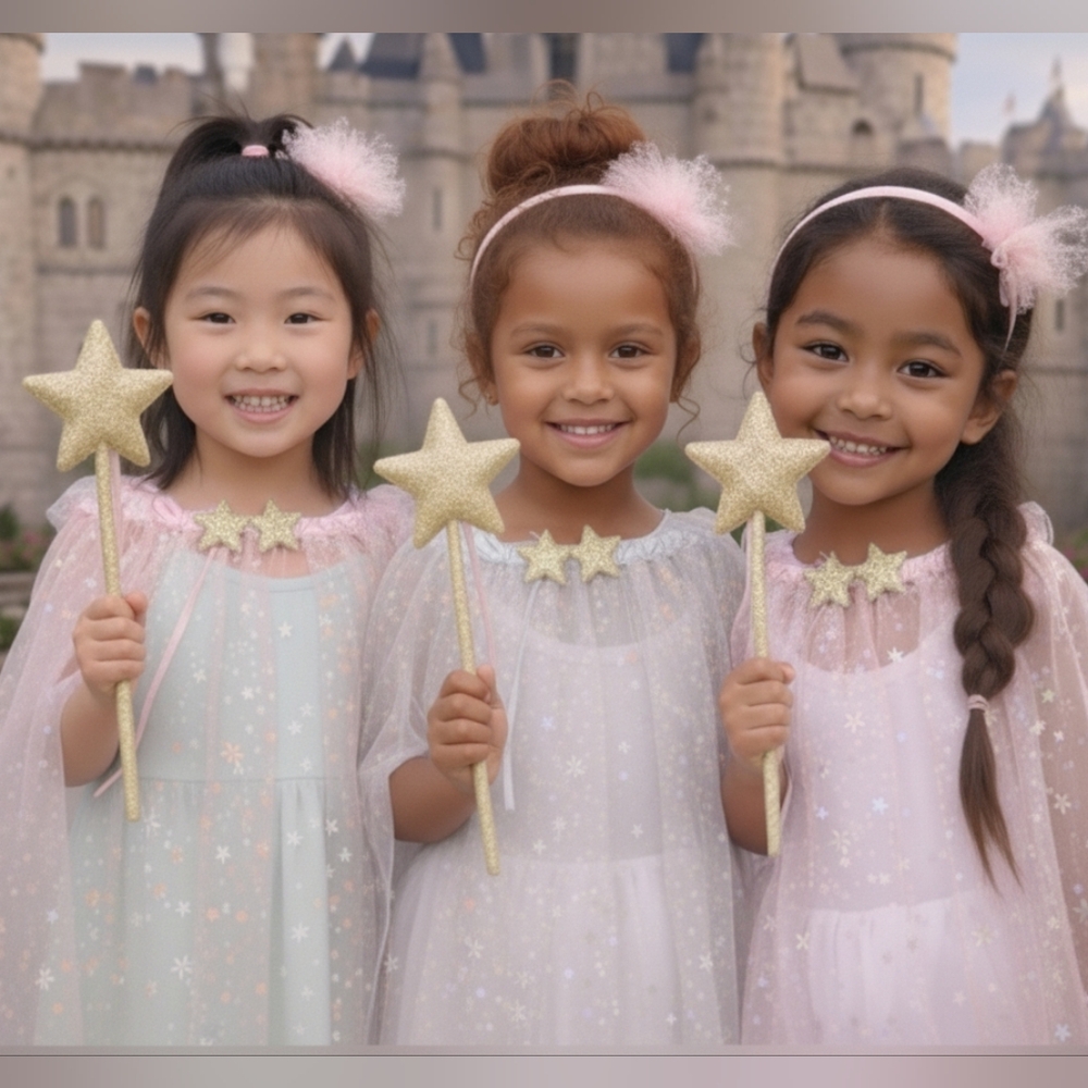 ✨️ Nwt Cat & Jack Blush Star Fairy Dress-Up Set Star Wand Cape Pink Gold Glitter